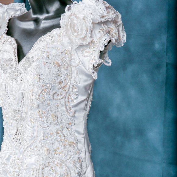 Vintage Wedding Dress + Vail  Mermaid White 4 - Picture 6 of 16